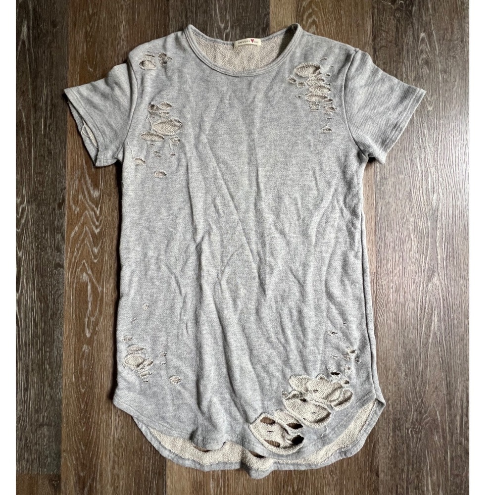 Better Be Distressed T-Shirt Women Small Gray Ripped Shredded Short Sleeve Top